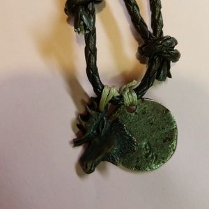 Rustic leather and metal necklace new without tags